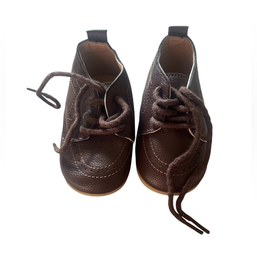 Baby Boy Brown Faux Leather Lace Up Shoes | Size 3